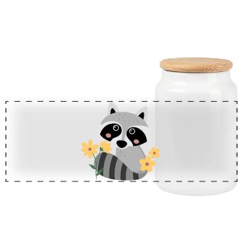 Kleiner Waschbär mit Blumen - Panorama Keksdose mit Holzdeckel - Weiß - Vorne