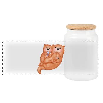 Famille de loutres mignonnes - Boîte à biscuits avec couvercle en bois - blanc - Devant