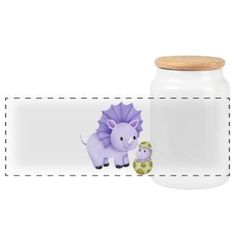 Dinosaur mom with child - Panoramic Cookie Jar with Wooden Lid - white - Front