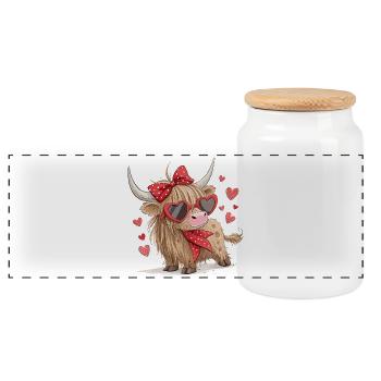 Highland-Kuh Valentinstag – Süß und Verspielt - Panorama Keksdose mit Holzdeckel - Weiß - Vorne