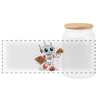 PizzaRobot– Multitask-Roboter, der Pizza Liefert - Panorama Keksdose mit Holzdeckel - Weiß - Vorne