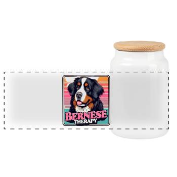 Bernese mountain dog - Panoramic Cookie Jar with Wooden Lid - white - Front