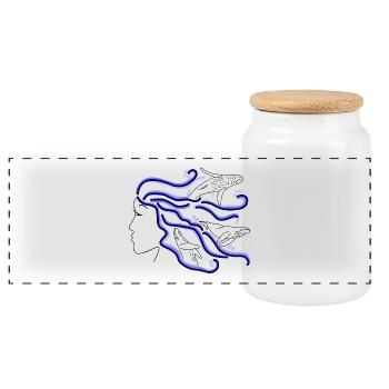 Humpback whale woman silhouette hair dark drawn - Panoramic Cookie Jar with Wooden Lid - white - Front