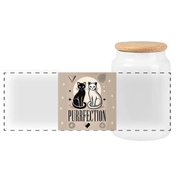 Purrfection - Elegant Cat Duo in Black and White - Panoramic Cookie Jar with Wooden Lid - white - Front