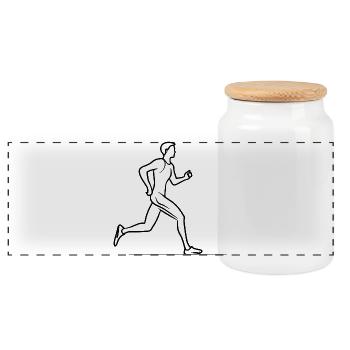 Jogger Boy Line Drawing - Panoramic Cookie Jar with Wooden Lid - white - Front