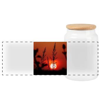 Silhouette of Grasses at Sunset - Panoramic Cookie Jar with Wooden Lid - white - Front