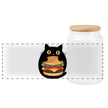 Burger Cat Pop Art - Boîte à biscuits avec couvercle en bois - blanc - Devant