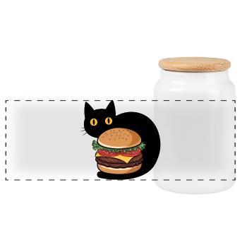 Burger Chat - Boîte à biscuits avec couvercle en bois - blanc - Devant
