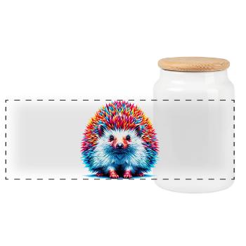 Hedgehog - Panoramic Cookie Jar with Wooden Lid - white - Front