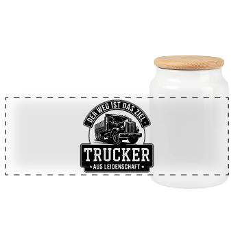 Trucker Passion - Le voyage est l’objectif - Boîte à biscuits avec couvercle en bois - blanc - Devant