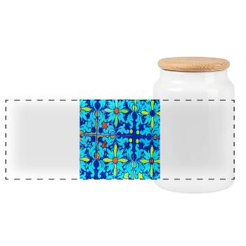 Blue ceramic - Panoramic Cookie Jar with Wooden Lid - white - Front