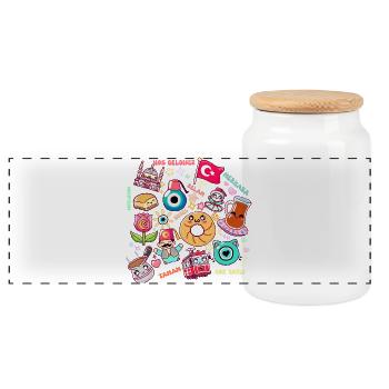 Turquie Kawaii -Design Mignon et Culturel - Boîte à biscuits avec couvercle en bois - blanc - Devant