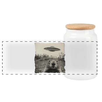 Marmots and UFO – Funny vintage design - Panoramic Cookie Jar with Wooden Lid - white - Front