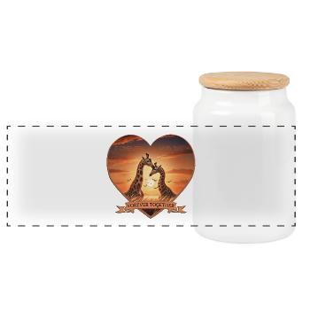 Forever Wild: Heart Design with Giraffes - Panoramic Cookie Jar with Wooden Lid - white - Front