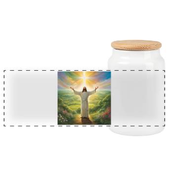 Jesus, Catholic Jesus Christ - Panoramic Cookie Jar with Wooden Lid - white - Front