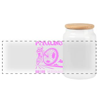 Pedaling Power – Freedom on Two Wheels - Panoramic Cookie Jar with Wooden Lid - white - Front