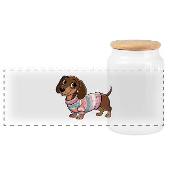 Pull douillet teckel - Boîte à biscuits avec couvercle en bois - blanc - Devant