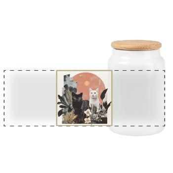 cats collage - Panoramic Cookie Jar with Wooden Lid - white - Front