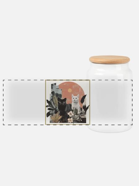 cats collage - Panorama Keksdose mit Holzdeckel - Weiß