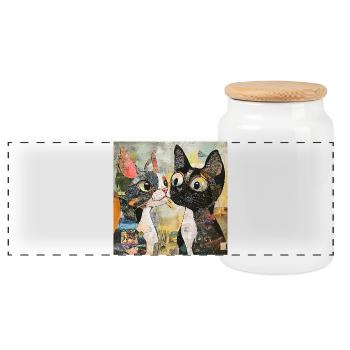 chat chats chat collage de chat - Boîte à biscuits avec couvercle en bois - blanc - Devant