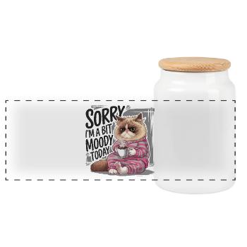 Moody Cat - Panoramic Cookie Jar with Wooden Lid - white - Front