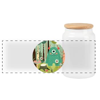 Cute monster in the magical forest - Panoramic Cookie Jar with Wooden Lid - white - Front