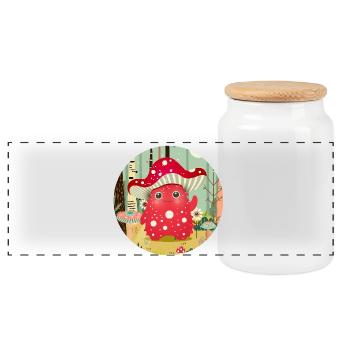 Funny mushroom monster in colorful forest - Panoramic Cookie Jar with Wooden Lid - white - Front
