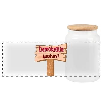 DEMOKRATIE PFAD - Panorama Keksdose mit Holzdeckel - Weiß - Vorne