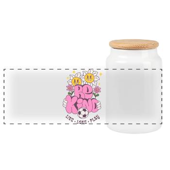 Be Kind – Football & Fleurs Look Rétro - Boîte à biscuits avec couvercle en bois - blanc - Devant