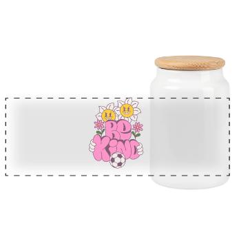 Be Kind – Fußball & Blumen Retro Look - Panorama Keksdose mit Holzdeckel - Weiß - Vorne
