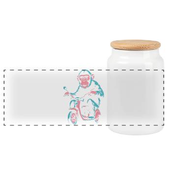 Monkey on the Scooter – Retro Street Style - Panoramic Cookie Jar with Wooden Lid - white - Front