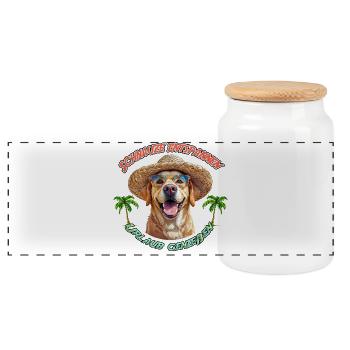 Schnauze entspannen – Urlaub mit Labrador - Panorama Keksdose mit Holzdeckel - Weiß - Vorne