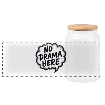 No Drama Here - Panoramic Cookie Jar with Wooden Lid - white - Front