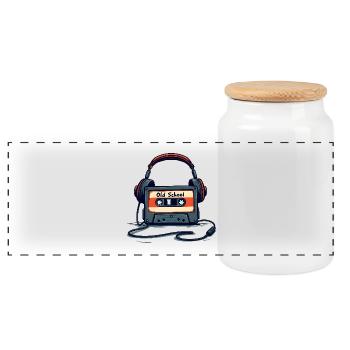 Retro cassette player with headphones - Panoramic Cookie Jar with Wooden Lid - white - Front