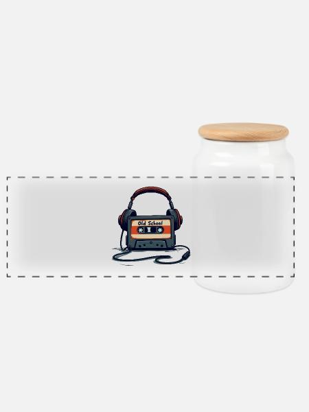 Retro cassette player with headphones - Panoramic Cookie Jar with Wooden Lid - white