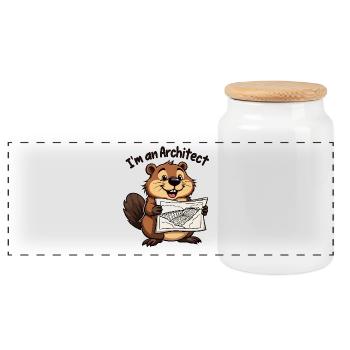 Biber Architect – Dam Builder - Panoramic Cookie Jar with Wooden Lid - white - Front