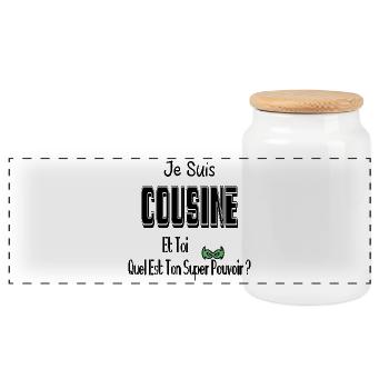 Je Suis Cousine Et Toi Quel Est Ton Super Pouvoir - Boîte à biscuits avec couvercle en bois - blanc - Devant