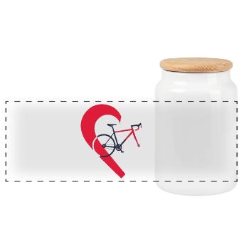 I love my bicycle - Bike and heart - Panoramic Cookie Jar with Wooden Lid - white - Front