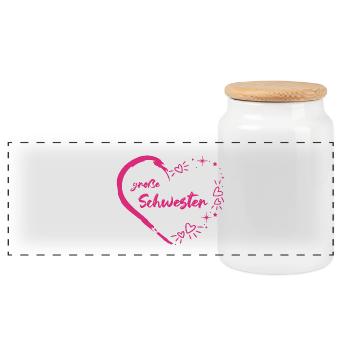 große Schwester rosa pink Herz - Panorama Keksdose mit Holzdeckel - Weiß - Vorne