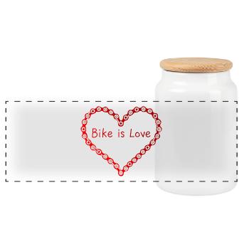 Bike is love - Valentine's Day for cyclist - Panoramic Cookie Jar with Wooden Lid - white - Front