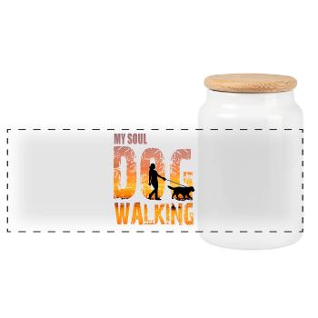 My Soul Dog - Dog Walking - Panoramic Cookie Jar with Wooden Lid - white - Front