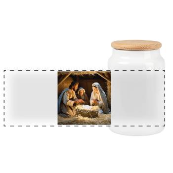 catholic, jesus christ, mass, christian - Panoramic Cookie Jar with Wooden Lid - white - Front