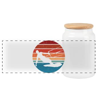 Silhouette de surfeur rétro coucher de soleil - Boîte à biscuits avec couvercle en bois - blanc - Devant