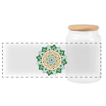 oriental pattern morocco green orange - Panoramic Cookie Jar with Wooden Lid - white - Front