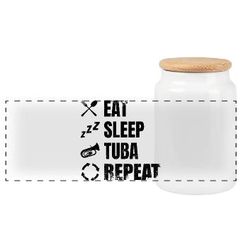 Tuba Daily Routine - Panoramic Cookie Jar with Wooden Lid - white - Front