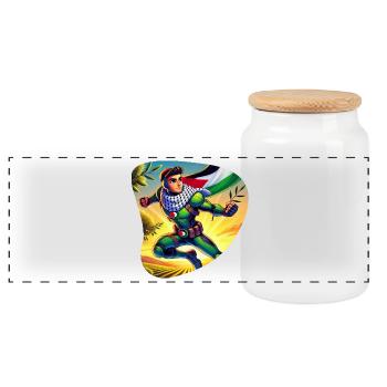 Falastin Hero - Panoramic Cookie Jar with Wooden Lid - white - Front