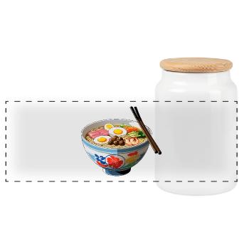 Ramen Bowl Illustration with Egg Shrimp - Panoramic Cookie Jar with Wooden Lid - white - Front
