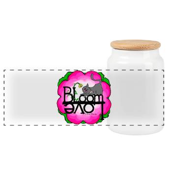 Spring Cat Spring Love - Panoramic Cookie Jar with Wooden Lid - white - Front
