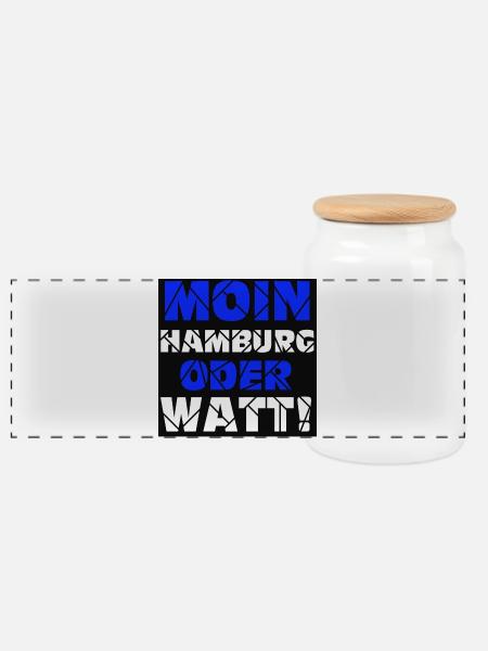 Hamburg , Moin oder watt (25) - Panorama Keksdose mit Holzdeckel - Weiß