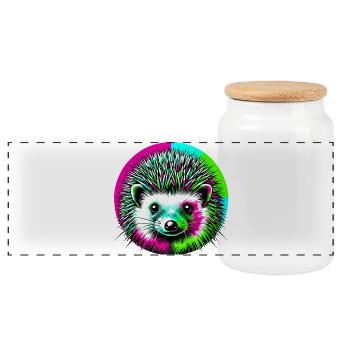 Hedgehog - Panoramic Cookie Jar with Wooden Lid - white - Front